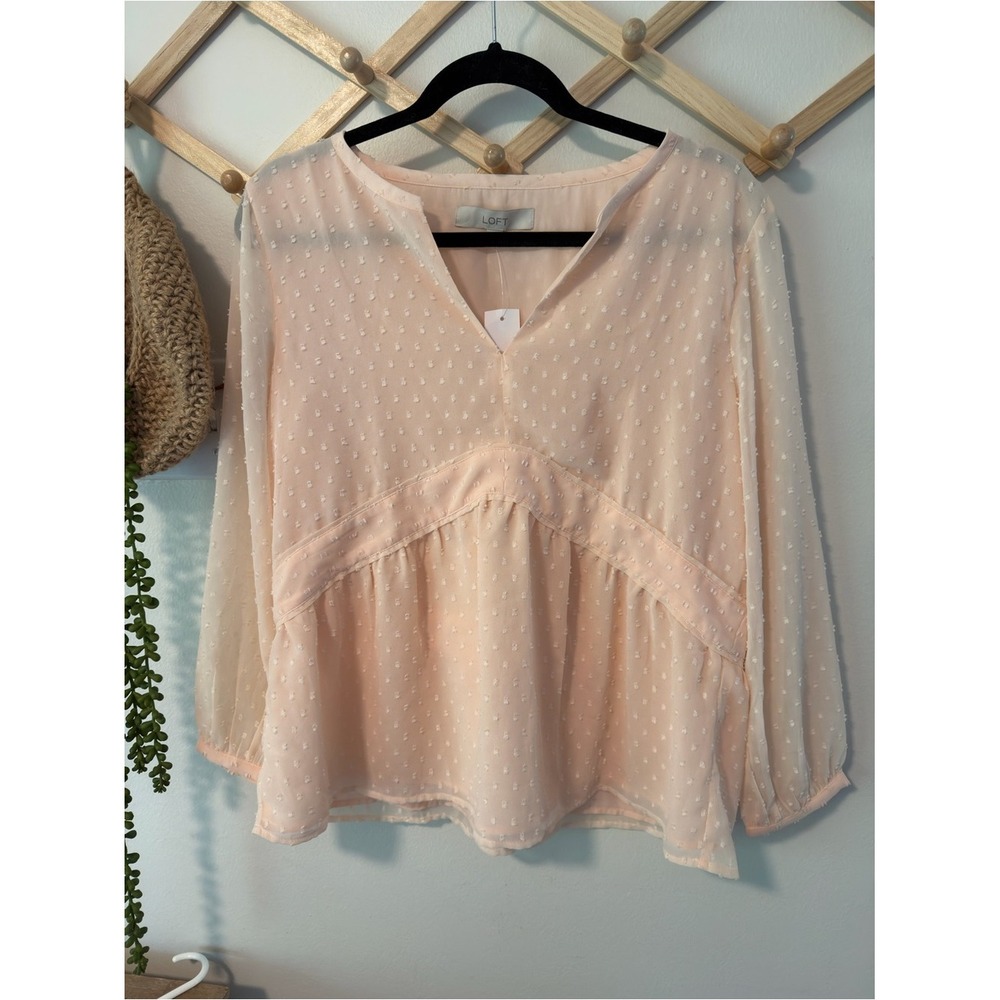 LOFT Swiss Dot Peplum Blouse Size S Peach‎ Pink NWT - Picture 2 of 6